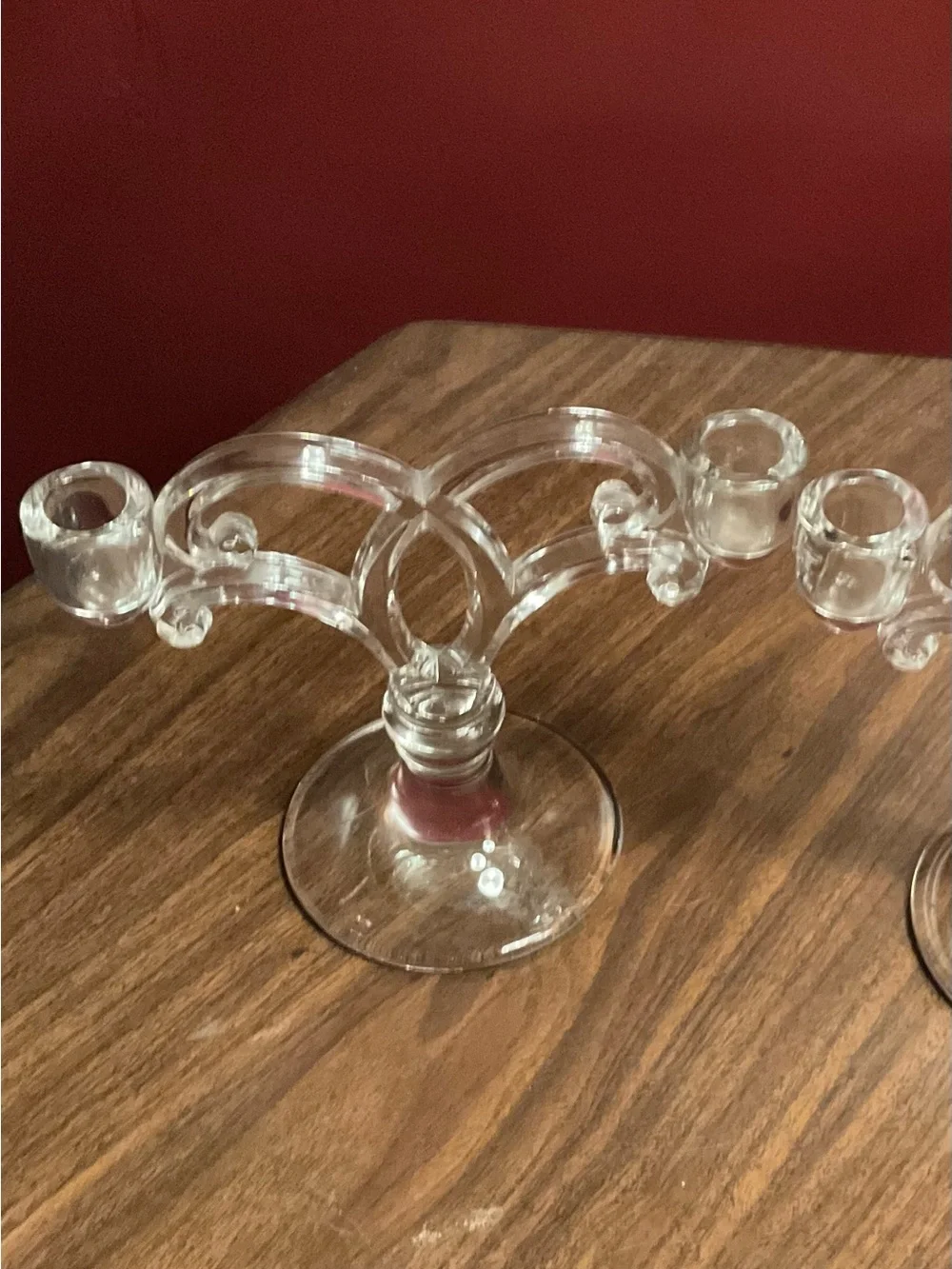 2 vintage clear glass double candle holders